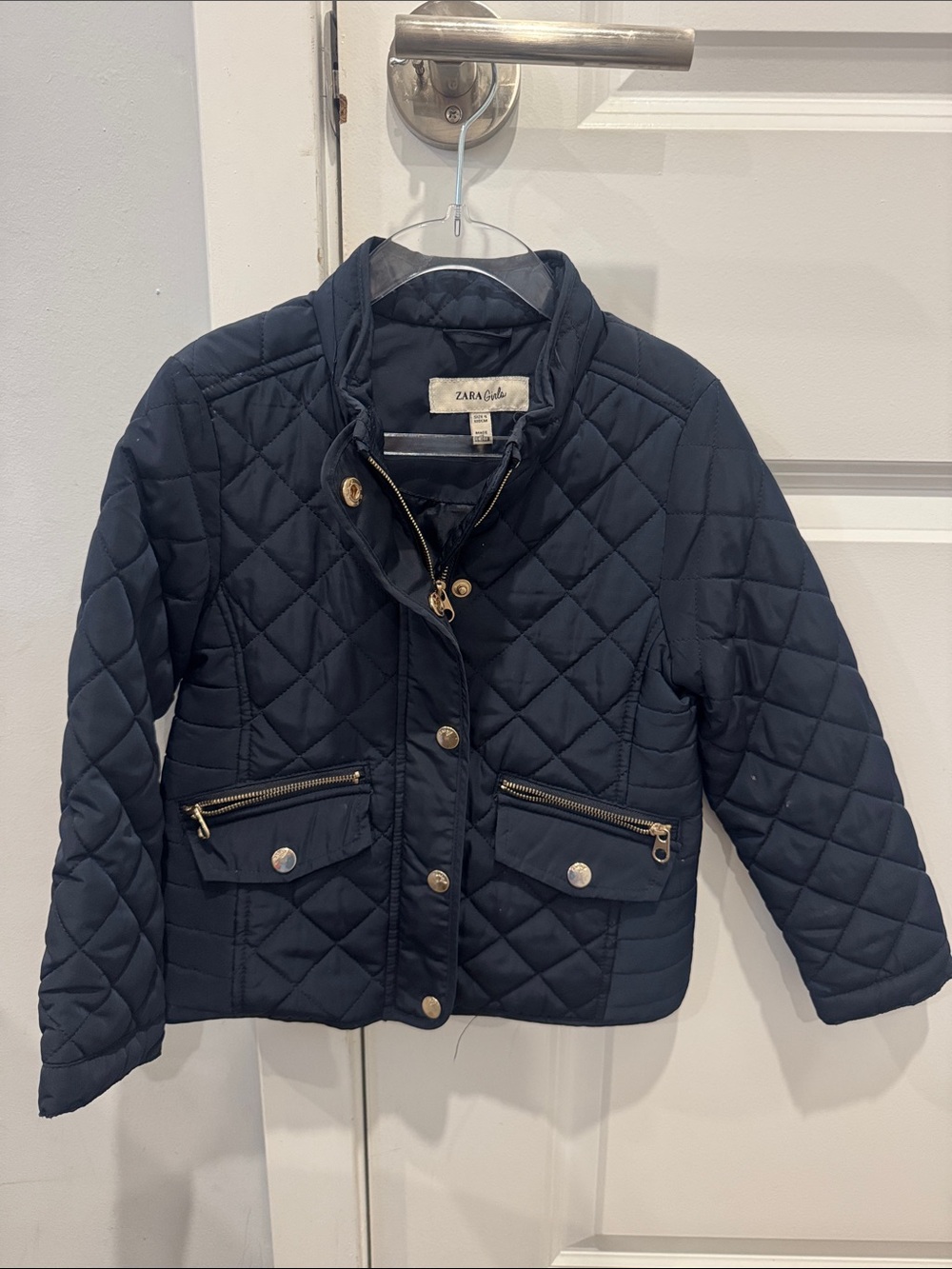 Zara Girls Kids Quilted Navy Jacket Size 5 Like New